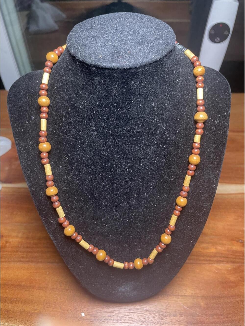 Vintage Bohemian Multi Tonal Wood Bead Necklace